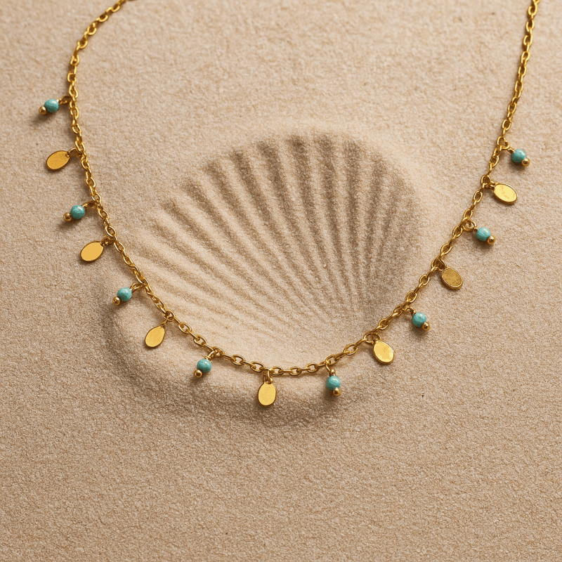 Pozłacany Naszyjnik z Turkusem i Zawieszkami